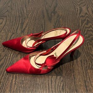 Christian Louboutin Red Satin Pointed Heels